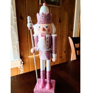 Pink Christmas Nutcracker Soldier Wooden Statue Holiday Decor Xmas Decoration